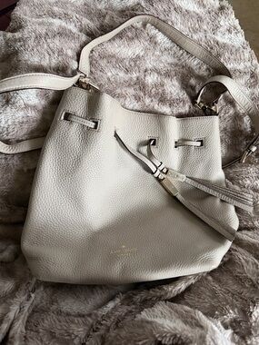 Leather Bucket Crossbody Bag - Cream